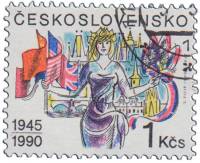 (1990-019) Марка Чехословакия "Девушка и Флаги"    45-летие освобождения III Θ